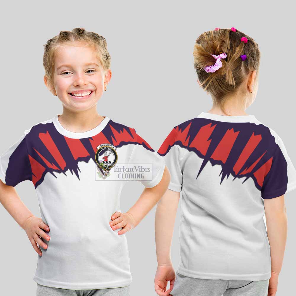 Tartan Vibes Clothing Colquhoun Clan Crest Kid T-Shirt with Retro Sport Style