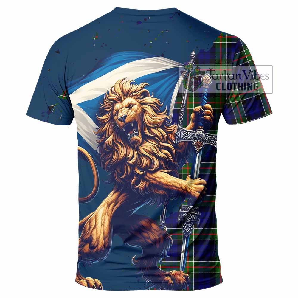 Tartan Vibes Clothing Colquhoun Tartan Family Crest T-Shirt with Scottish Majestic Lion