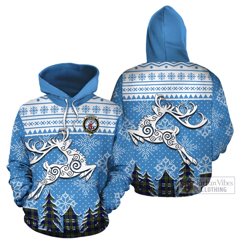 Tartan Vibes Clothing Colquhoun Clan Christmas Cotton Hoodie Celtic Reindeer Style