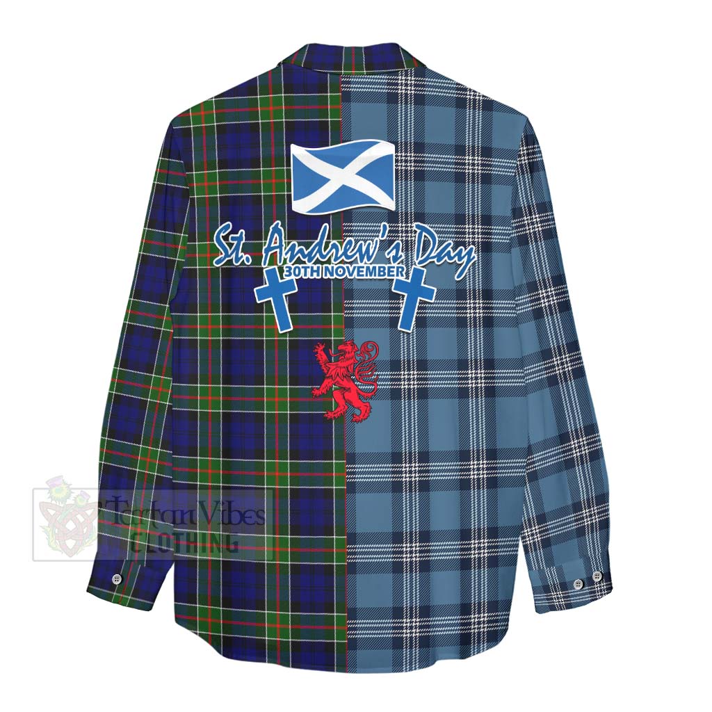 Tartan Vibes Clothing Colquhoun Tartan Women's Casual Shirt Happy St. Andrew's Day Half Tartan Style