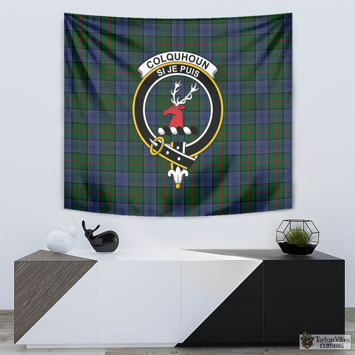 Tartan Vibes Clothing Colquhoun Tartan Tapestry Wall Hanging and Home Decor for Room with Family Crest