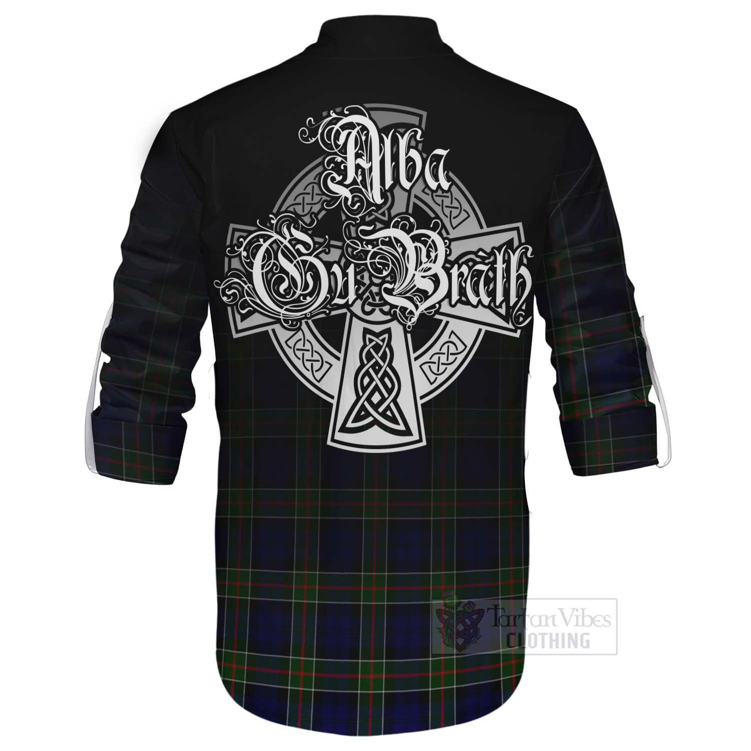 Tartan Vibes Clothing Colquhoun Tartan Ghillie Kilt Shirt Featuring Alba Gu Brath Family Crest Celtic Inspired