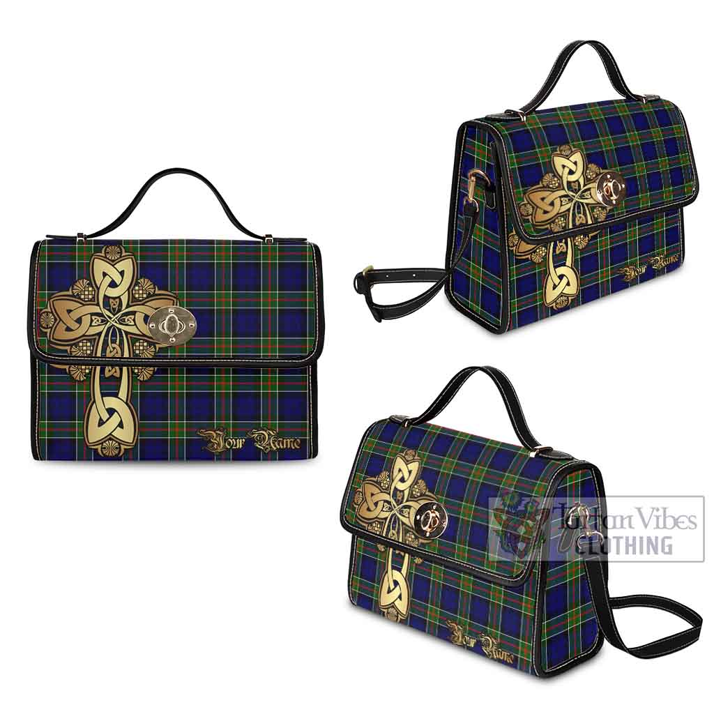 Tartan Vibes Clothing Colquhoun Tartan Waterproof Canvas Bag Golden Thistle Celtic Cross Style