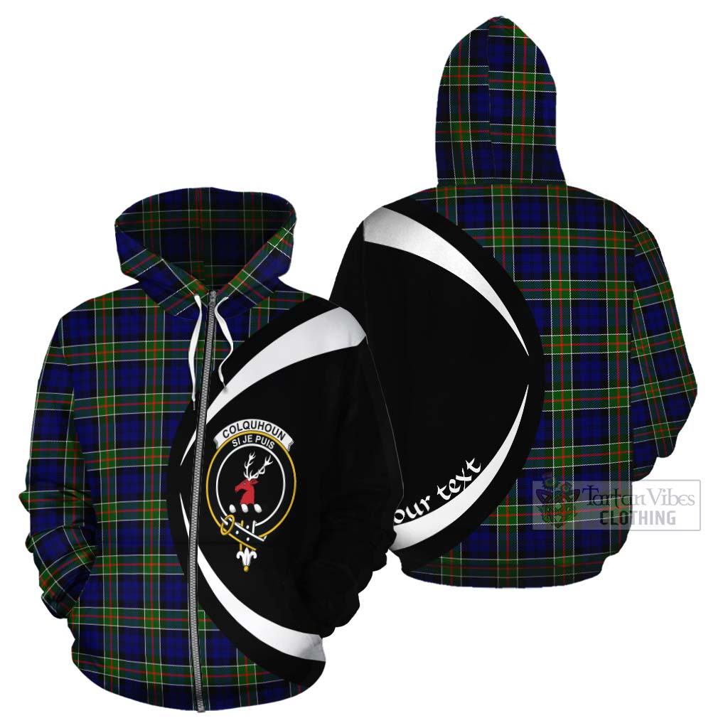 Tartan Vibes Clothing Colquhoun Tartan Cotton Hoodie with Family Crest Circle Style