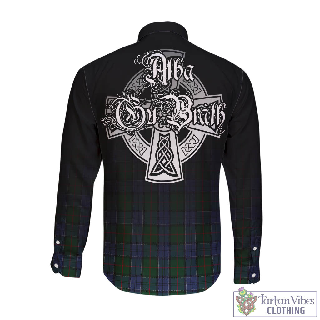 Tartan Vibes Clothing Colquhoun Tartan Long Sleeve Button Up Featuring Alba Gu Brath Family Crest Celtic Inspired