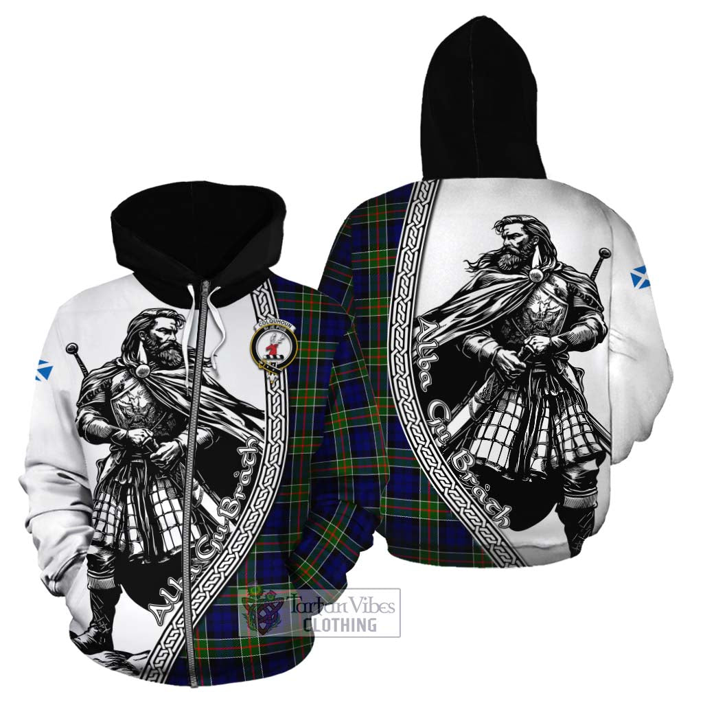 Tartan Vibes Clothing Colquhoun Tartan Clan Crest Cotton Hoodie with Highlander Warrior Celtic Style