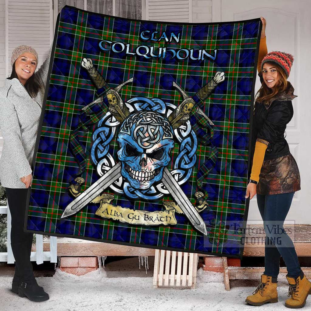 Tartan Vibes Clothing Colquhoun Tartan Quilt with Celtic Skull Alba Gu Brath Style