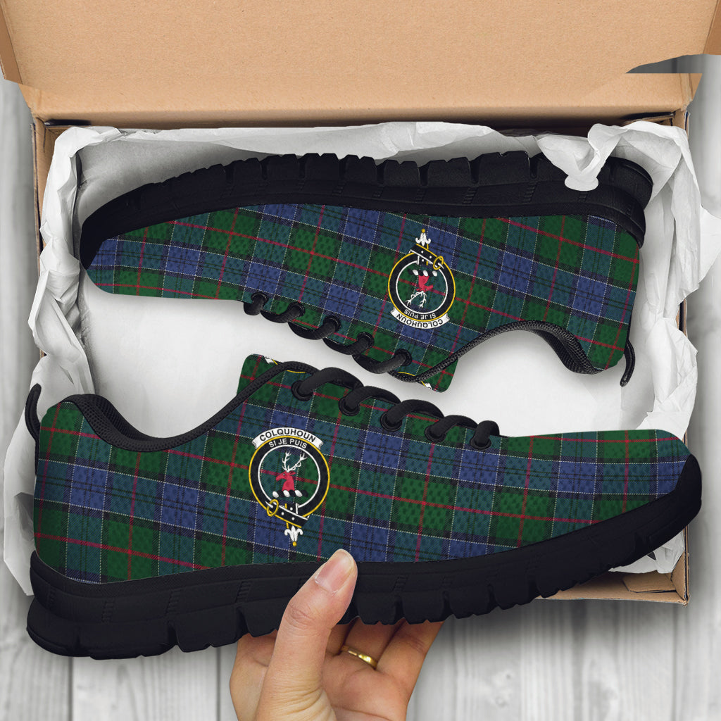 Colquhoun Tartan Sneakers with Family Crest - Tartan Vibes Clothing