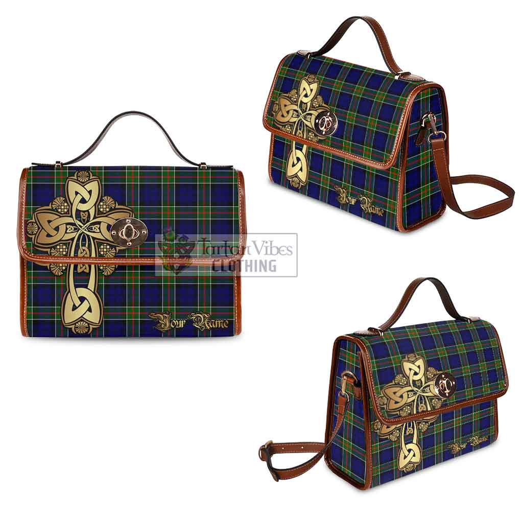 Tartan Vibes Clothing Colquhoun Tartan Waterproof Canvas Bag Golden Thistle Celtic Cross Style