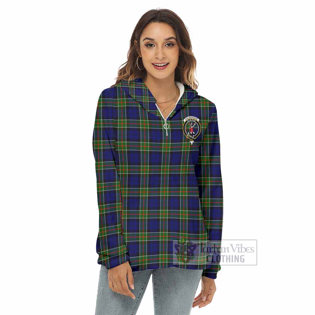 Colquhoun Tartan Women's Borg Fleece Hoodie with Half Zip with Family Crest - Tartan Vibes Clothing