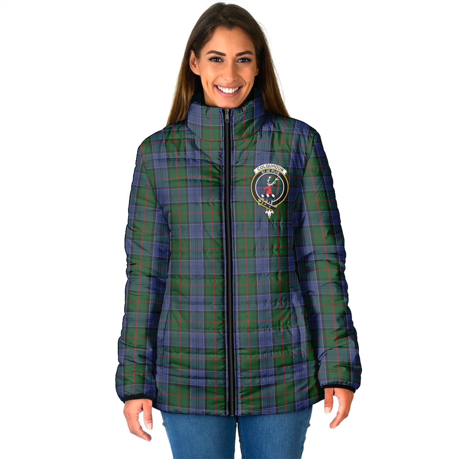 Colquhoun Tartan Padded Jacket with Family Crest - Tartan Vibes Clothing