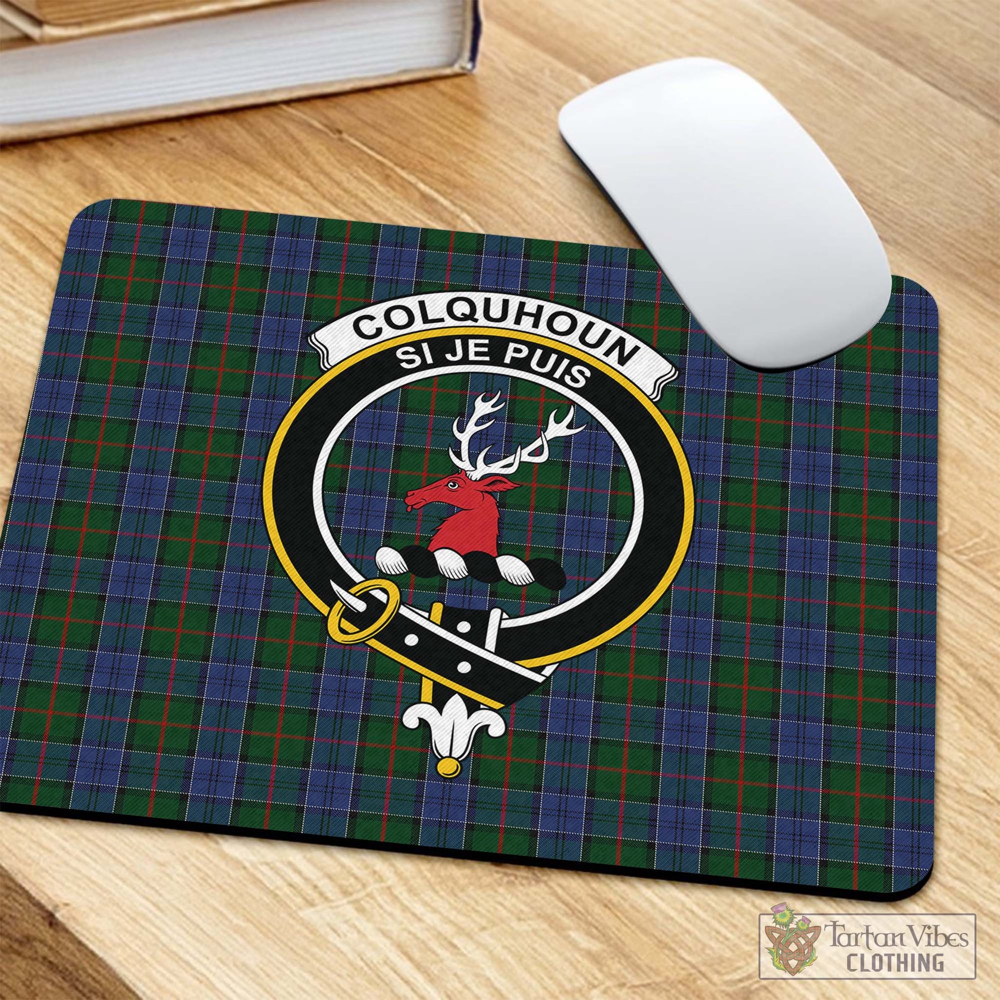 Tartan Vibes Clothing Colquhoun Tartan Mouse Pad with Family Crest