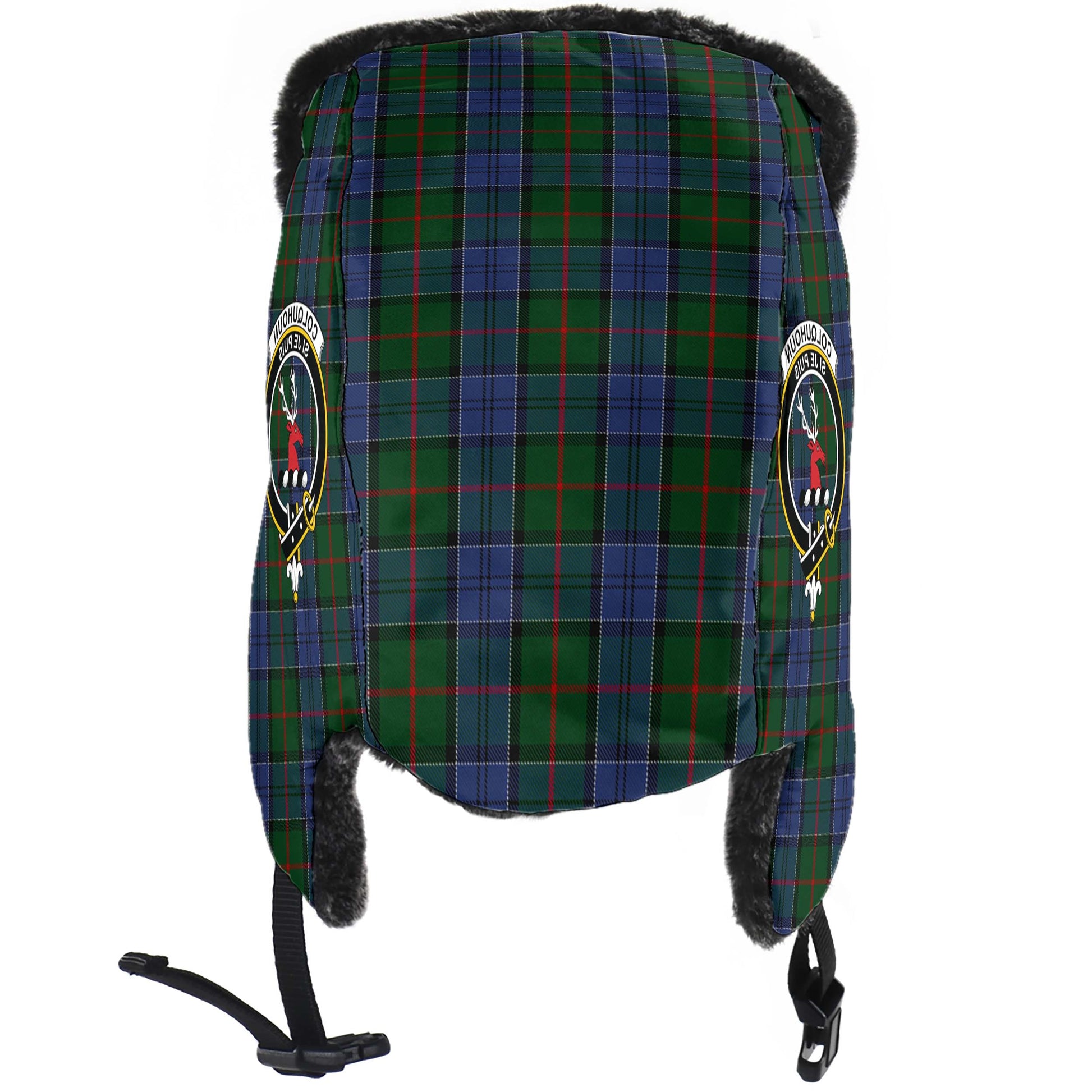 Colquhoun Tartan Winter Trapper Hat with Family Crest - Tartanvibesclothing