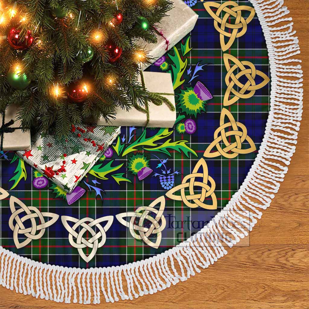 Tartan Vibes Clothing Colquhoun Tartan Christmas Tree Skirt with Thistle Celtic Knot Style