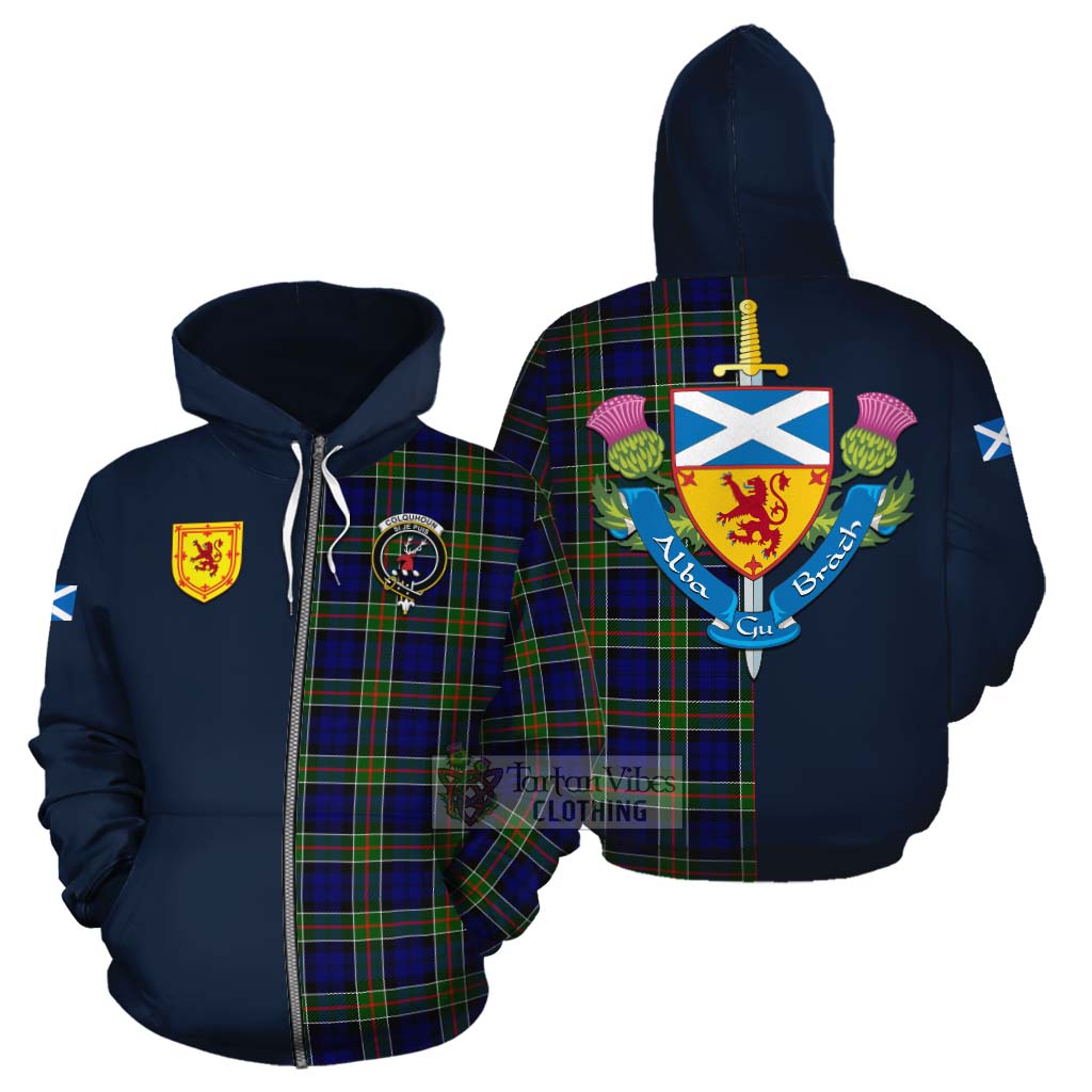 Tartan Vibes Clothing Colquhoun Tartan Cotton Hoodie Alba with Scottish Lion Royal Arm Half Style