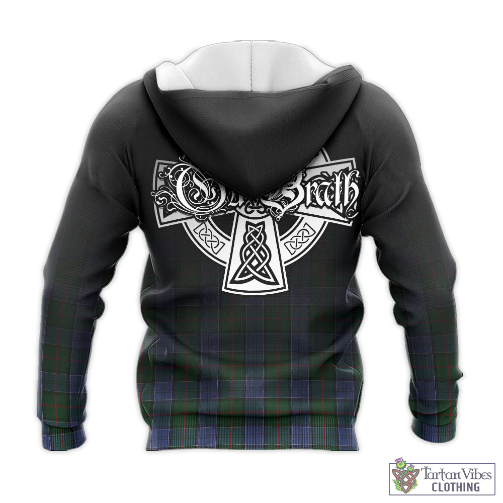 Tartan Vibes Clothing Colquhoun Tartan Knitted Hoodie Featuring Alba Gu Brath Family Crest Celtic Inspired