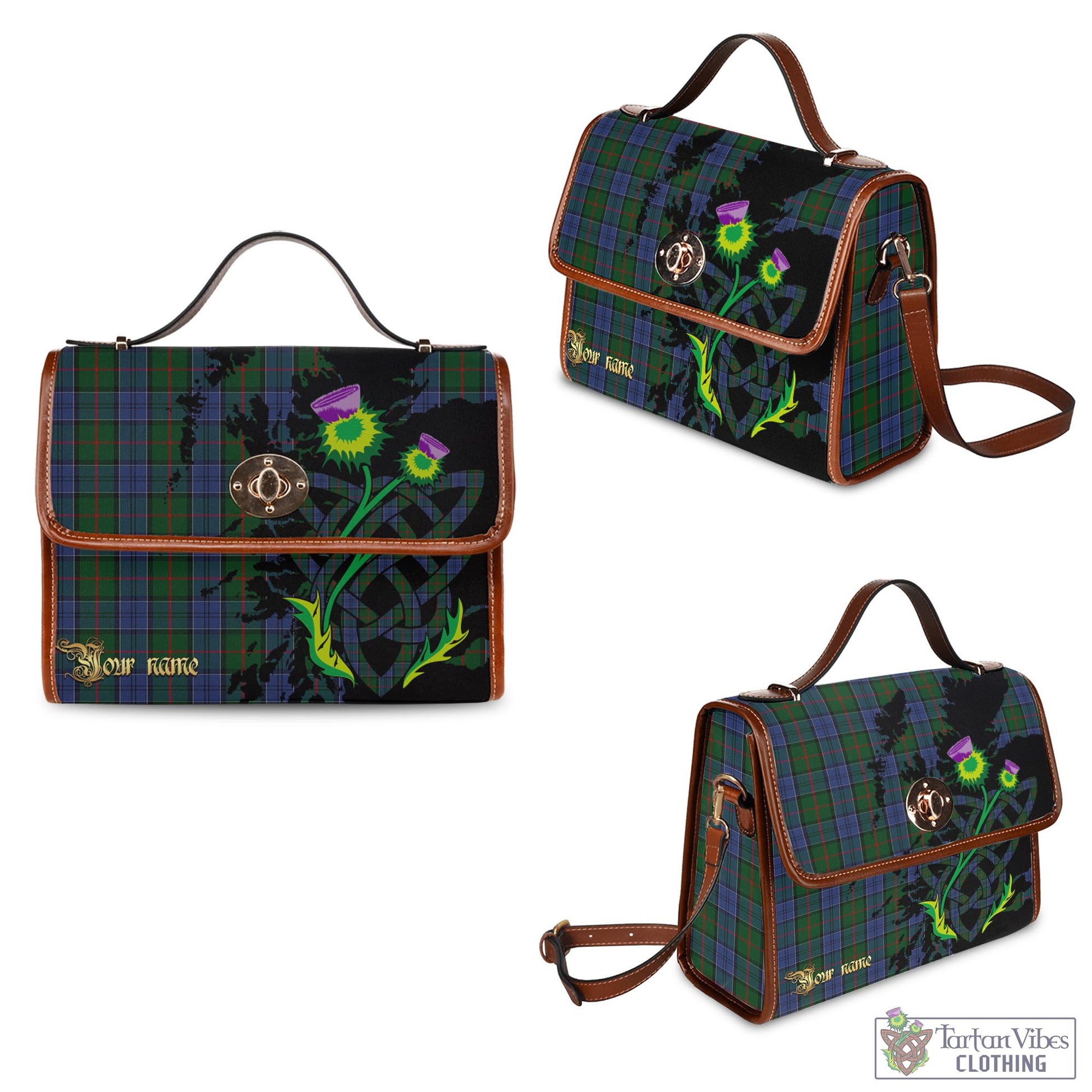 Tartan Vibes Clothing Colquhoun Tartan Waterproof Canvas Bag with Scotland Map and Thistle Celtic Accents