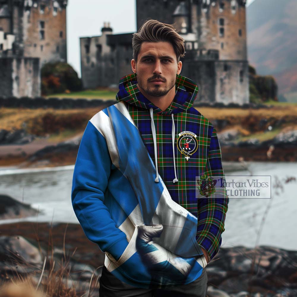 Tartan Vibes Clothing Colquhoun Tartan Cotton Hoodie with Family Crest Scotland Patriotic Style