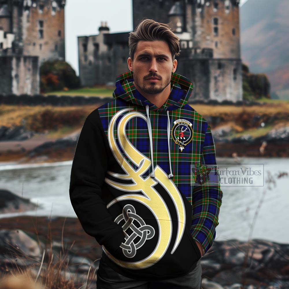 Tartan Vibes Clothing Colquhoun Tartan Cotton Hoodie with Family Crest and Celtic Symbol Style