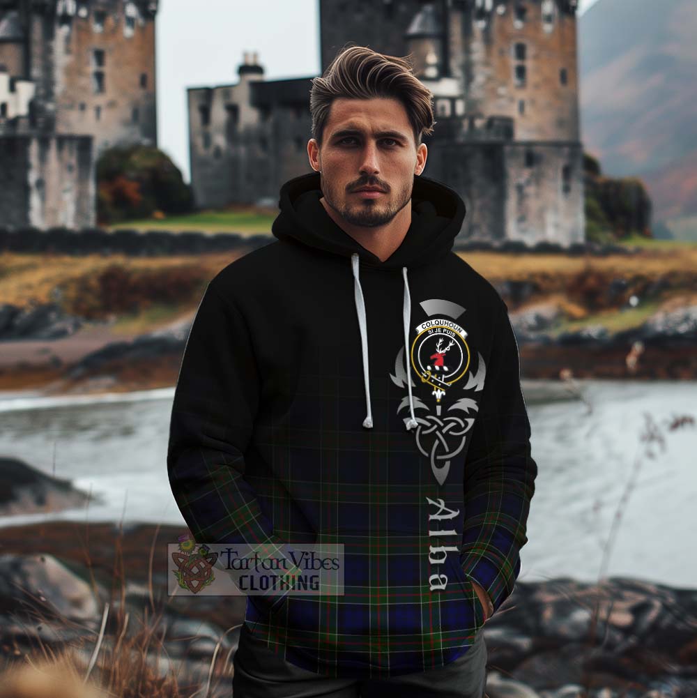 Tartan Vibes Clothing Colquhoun Tartan Cotton Hoodie Featuring Alba Gu Brath Family Crest Celtic Inspired