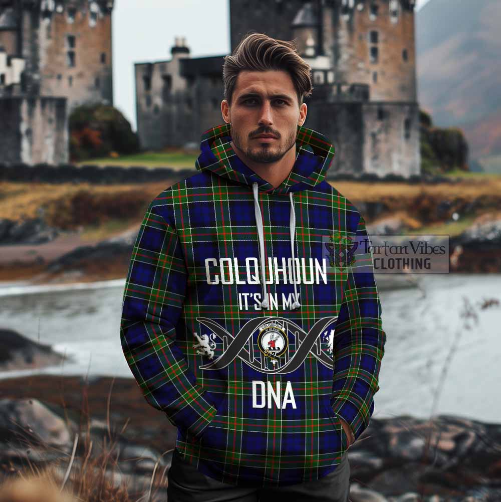 Tartan Vibes Clothing Colquhoun Tartan Cotton Hoodie with Family Crest DNA In Me Style