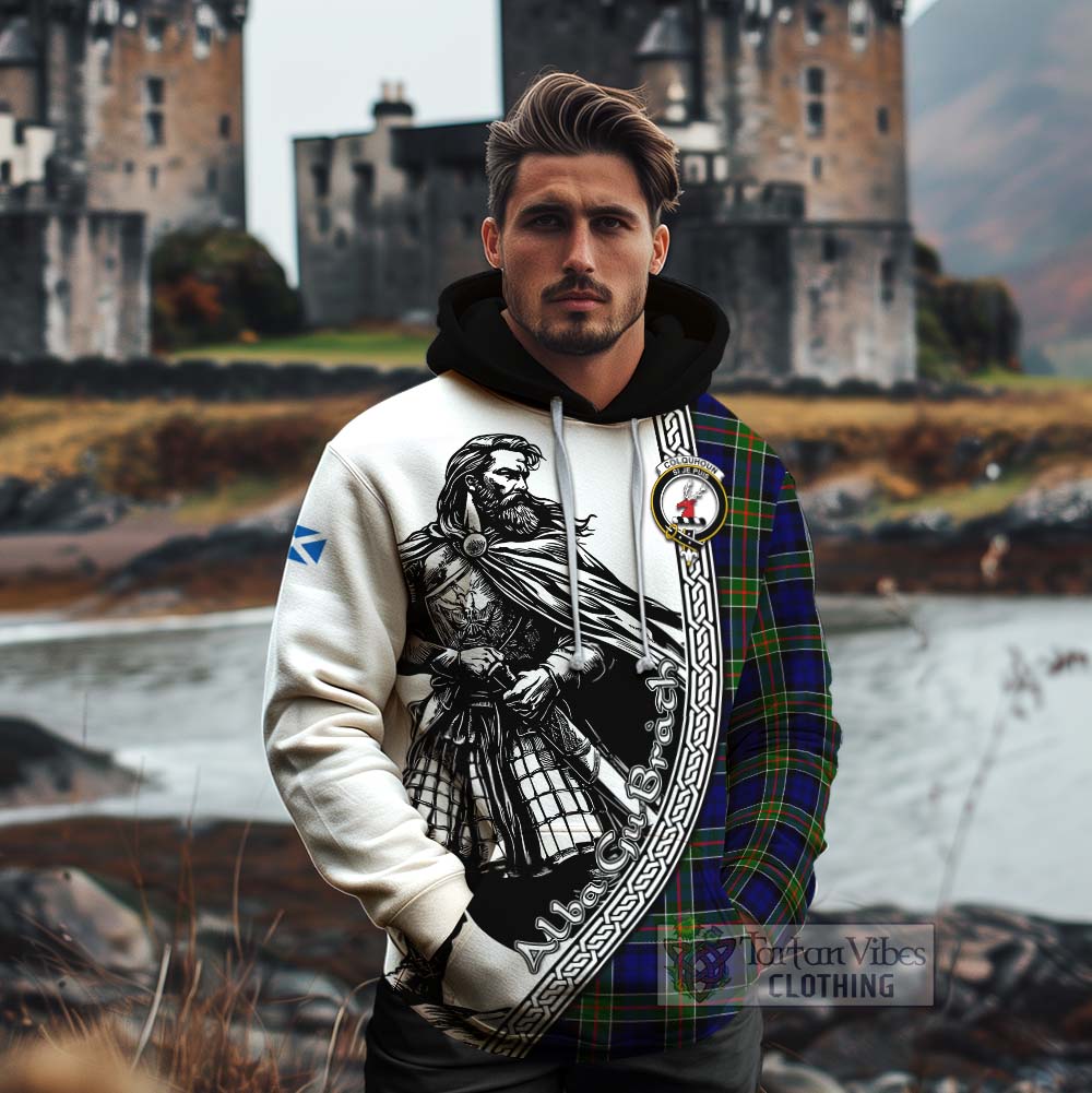 Tartan Vibes Clothing Colquhoun Tartan Clan Crest Cotton Hoodie with Highlander Warrior Celtic Style