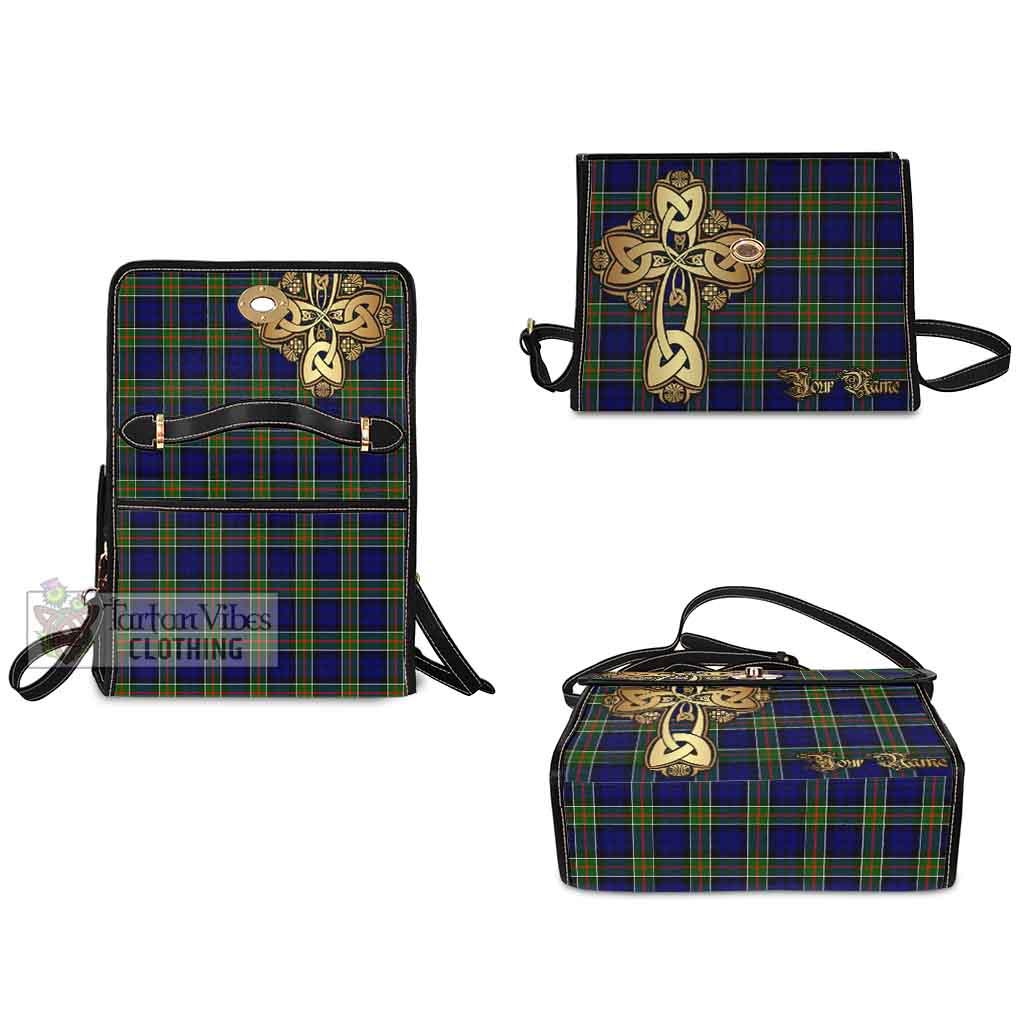 Tartan Vibes Clothing Colquhoun Tartan Waterproof Canvas Bag Golden Thistle Celtic Cross Style