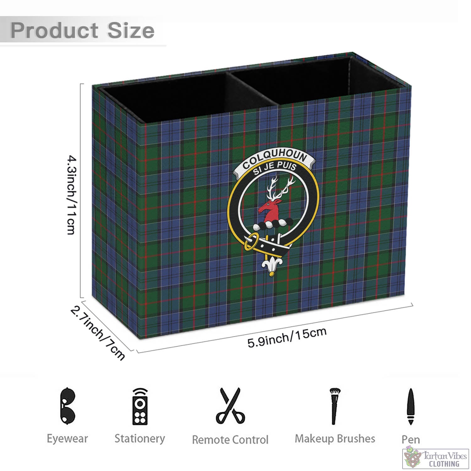 Tartan Vibes Clothing Colquhoun Tartan Pen Holder with Family Crest