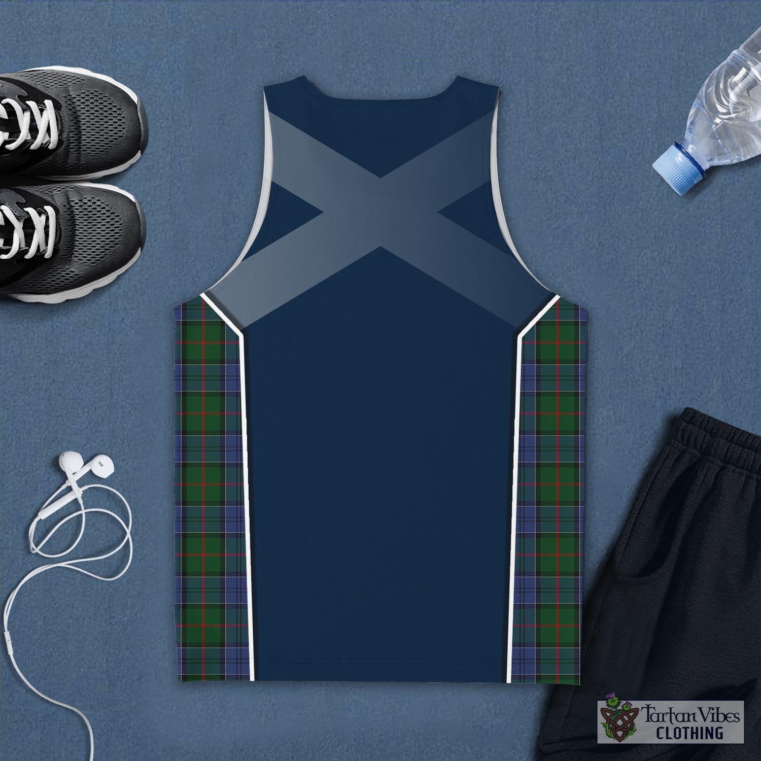 Tartan Vibes Clothing Colquhoun Tartan Men's Tanks Top with Family Crest and Scottish Thistle Vibes Sport Style