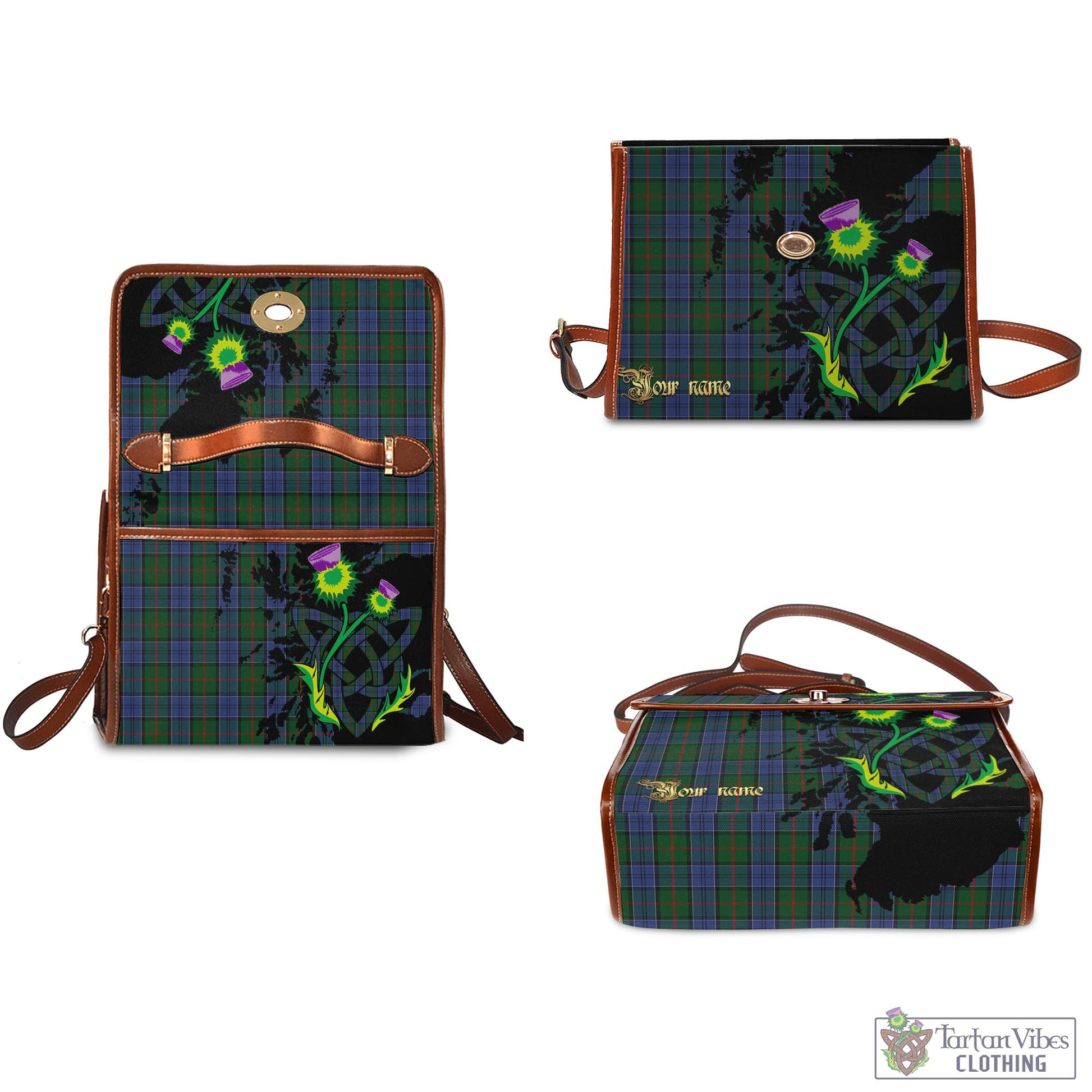 Tartan Vibes Clothing Colquhoun Tartan Waterproof Canvas Bag with Scotland Map and Thistle Celtic Accents