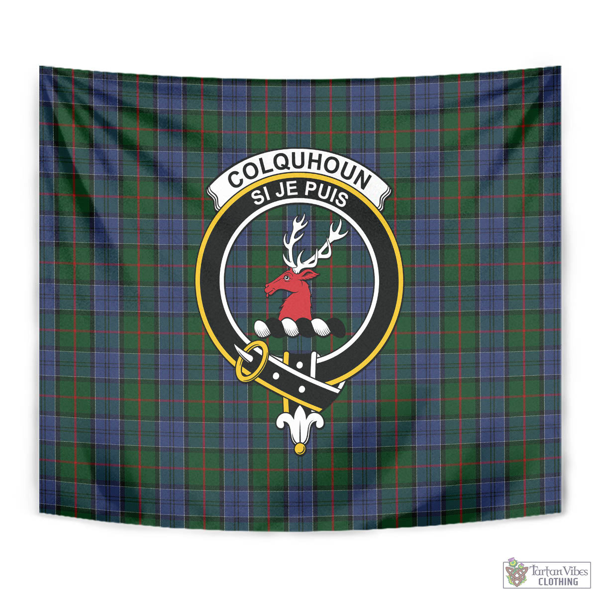 Tartan Vibes Clothing Colquhoun Tartan Tapestry Wall Hanging and Home Decor for Room with Family Crest