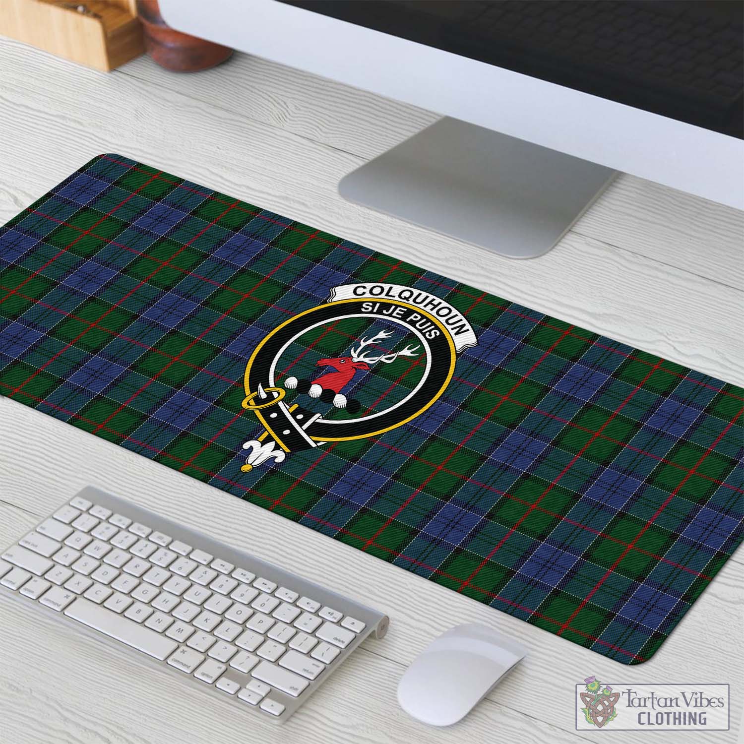 Tartan Vibes Clothing Colquhoun Tartan Mouse Pad with Family Crest