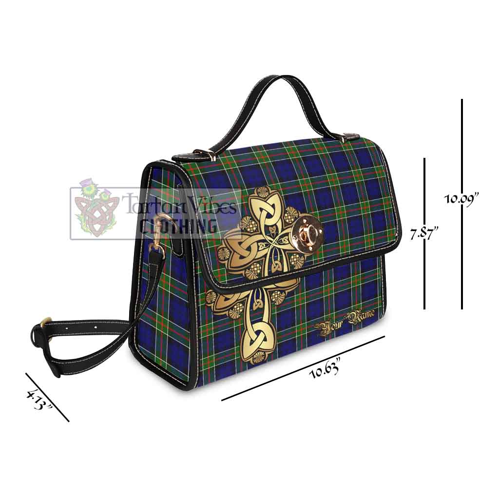 Tartan Vibes Clothing Colquhoun Tartan Waterproof Canvas Bag Golden Thistle Celtic Cross Style