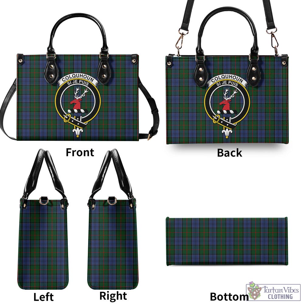 Tartan Vibes Clothing Colquhoun Tartan Luxury Leather Handbags with Family Crest