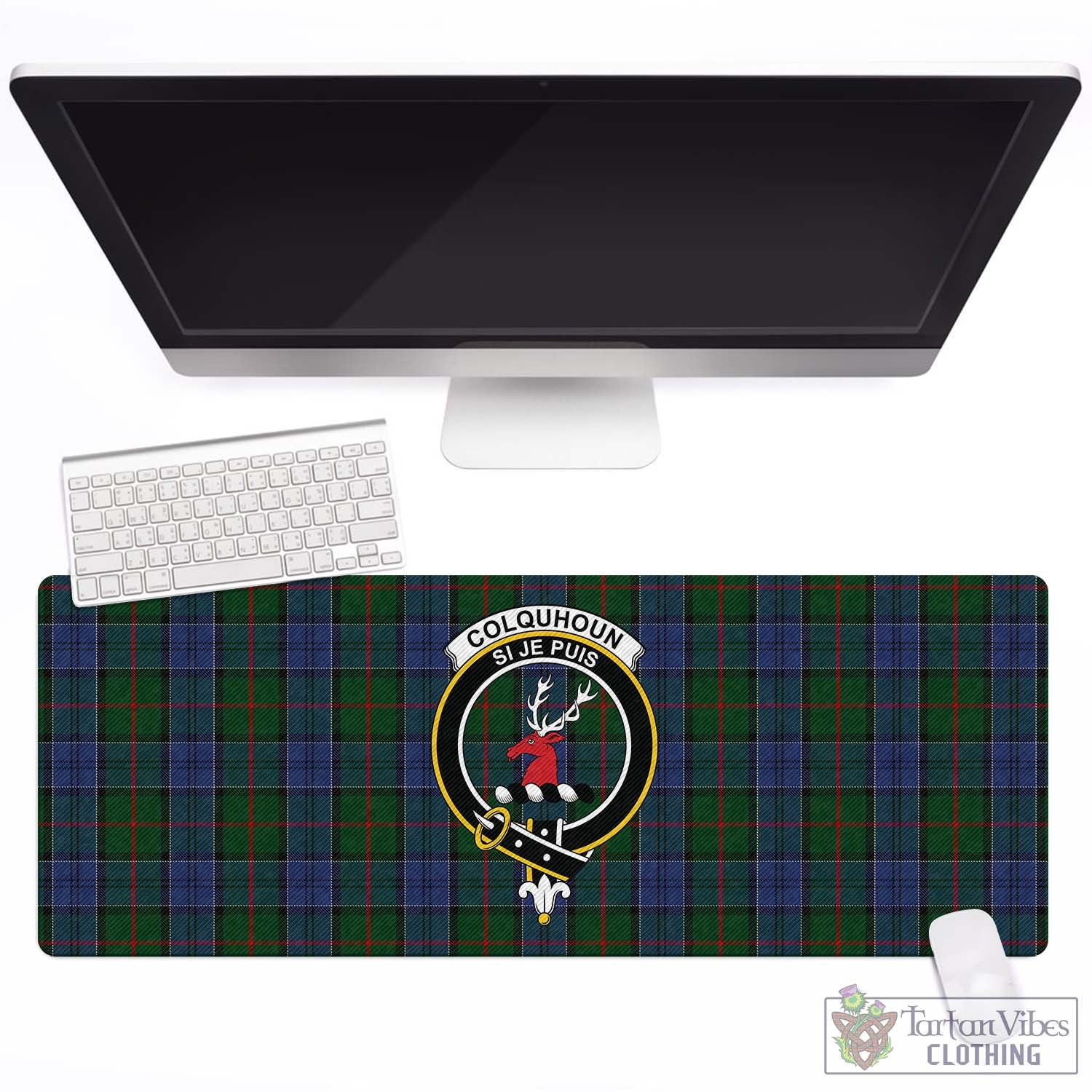 Tartan Vibes Clothing Colquhoun Tartan Mouse Pad with Family Crest