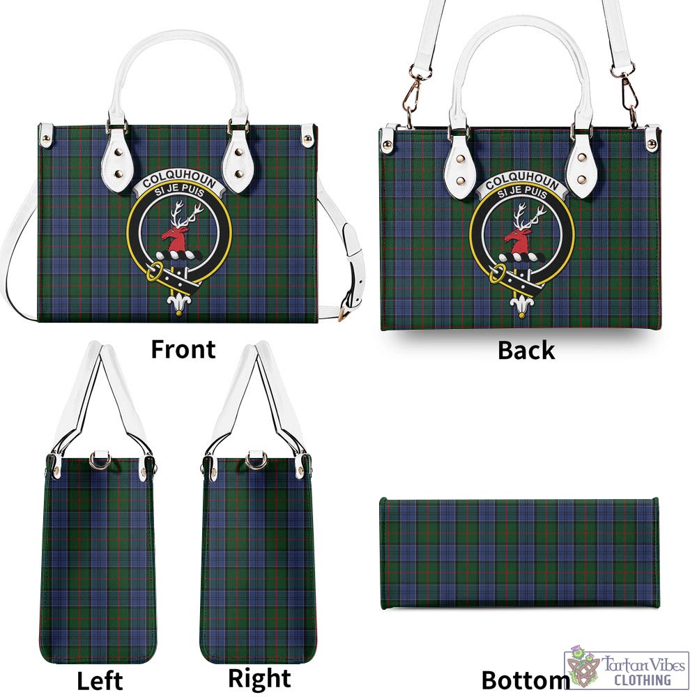 Tartan Vibes Clothing Colquhoun Tartan Luxury Leather Handbags with Family Crest