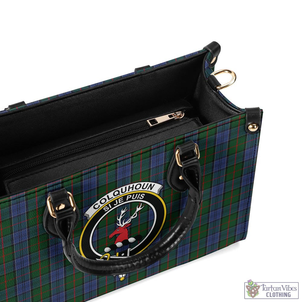 Tartan Vibes Clothing Colquhoun Tartan Luxury Leather Handbags with Family Crest