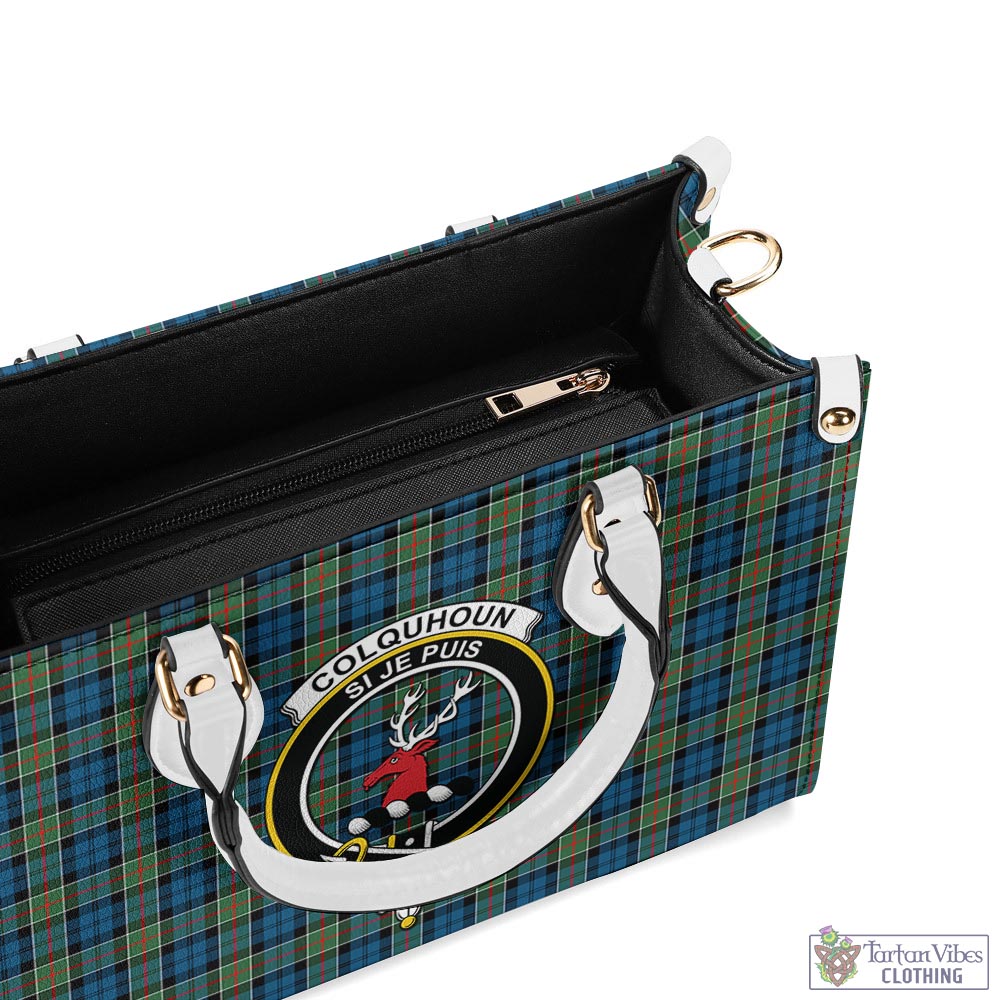 Tartan Vibes Clothing Colquhoun Ancient Tartan Luxury Leather Handbags with Family Crest