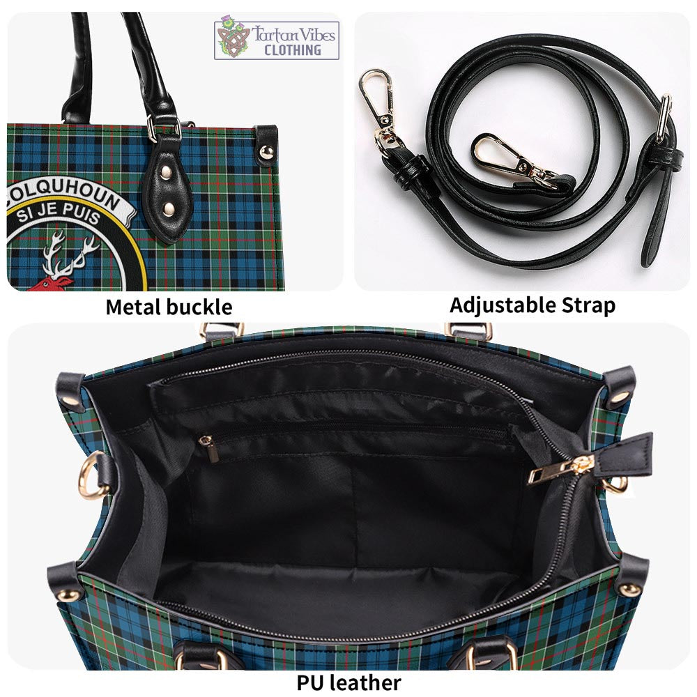 Tartan Vibes Clothing Colquhoun Ancient Tartan Luxury Leather Handbags with Family Crest