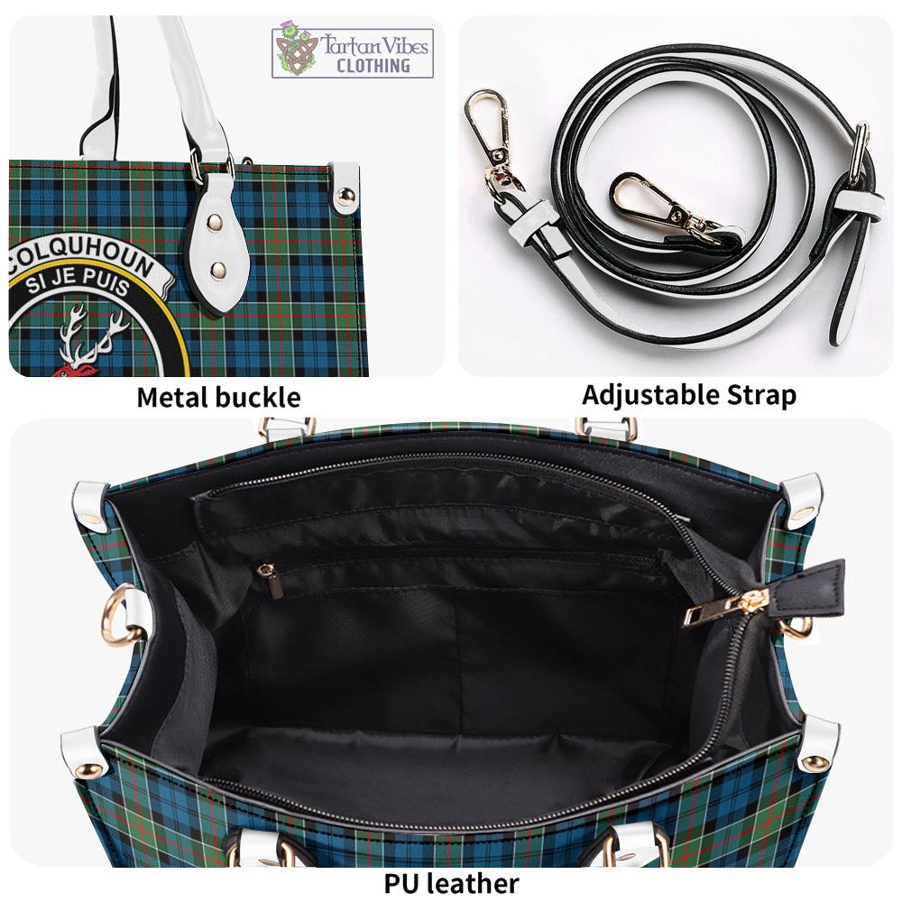 Tartan Vibes Clothing Colquhoun Ancient Tartan Luxury Leather Handbags with Family Crest