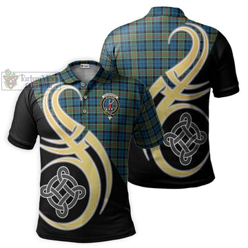 Colquhoun Ancient Tartan Polo Shirt with Family Crest and Celtic Symbol Style