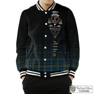 Colquhoun Ancient Tartan Baseball Jacket Featuring Alba Gu Brath Family Crest Celtic Inspired