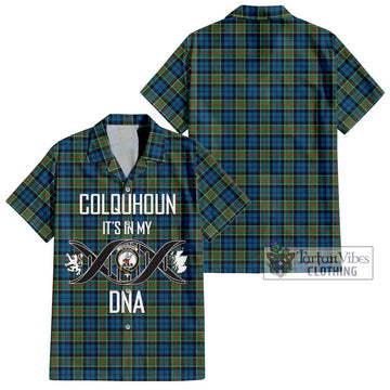 Colquhoun Ancient Tartan Short Sleeve Button Shirt with Family Crest DNA In Me Style