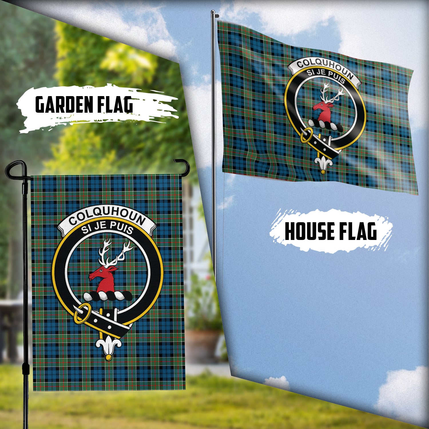 Colquhoun Ancient Tartan Flag with Family Crest Garden Flag (Vertical) - Tartan Vibes Clothing