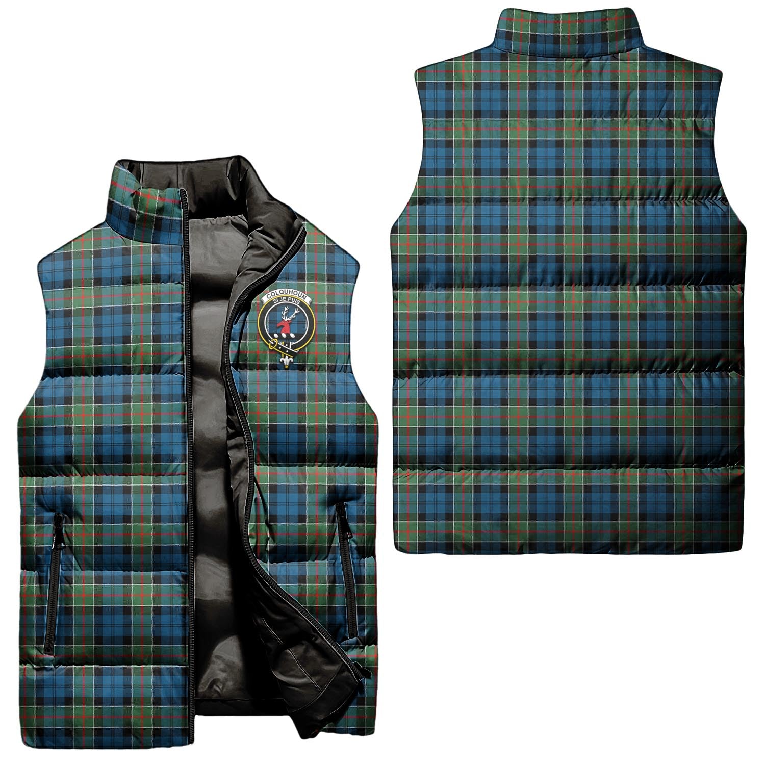 Colquhoun Ancient Tartan Sleeveless Puffer Jacket with Family Crest Unisex - Tartanvibesclothing