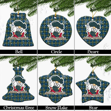 Colquhoun Ancient Tartan Christmas Ceramic Ornaments with Scottish Gnome Playing Bagpipes