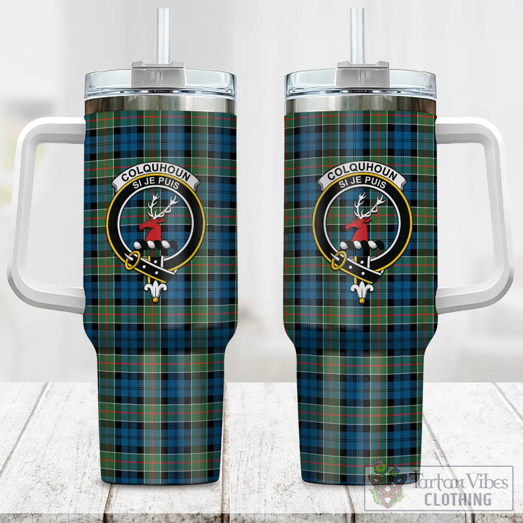 Tartan Vibes Clothing Colquhoun Ancient Tartan and Family Crest Tumbler with Handle