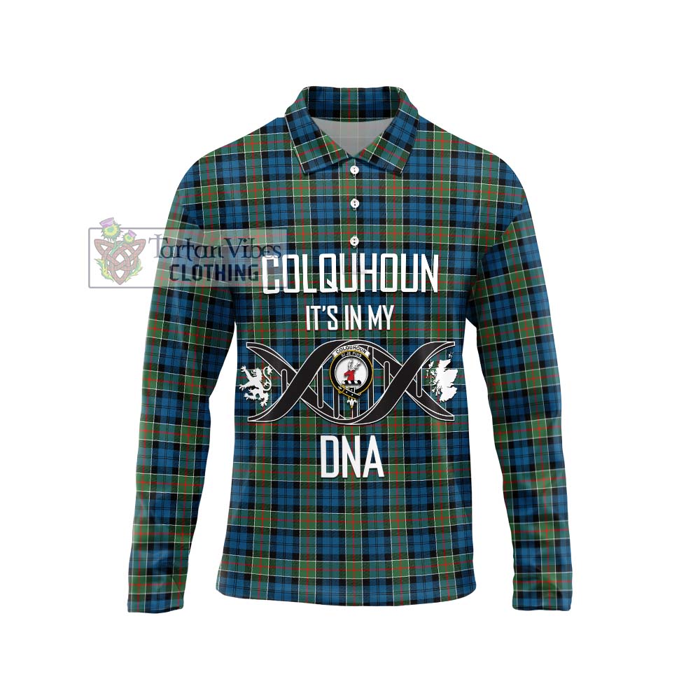 Tartan Vibes Clothing Colquhoun Ancient Tartan Long Sleeve Polo Shirt with Family Crest DNA In Me Style