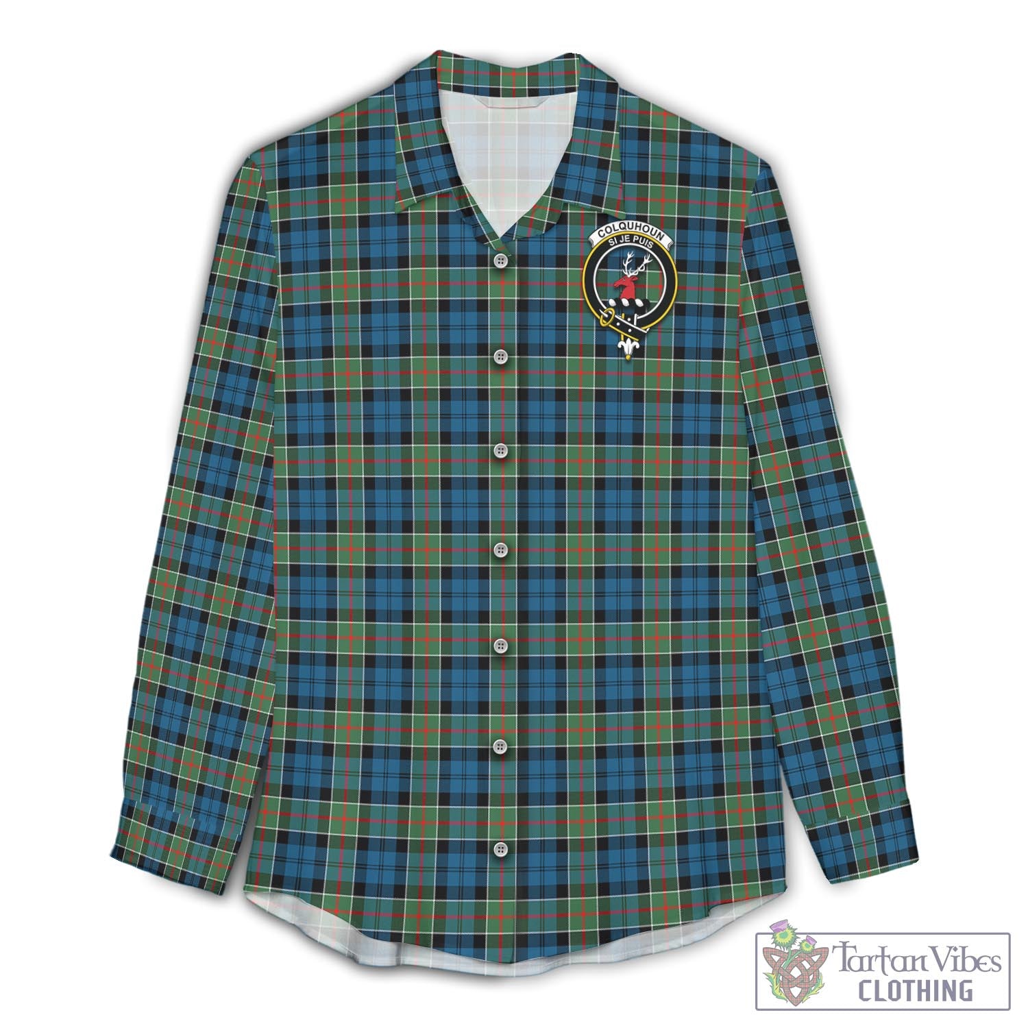 Tartan Vibes Clothing Colquhoun Ancient Tartan Womens Casual Shirt with Family Crest