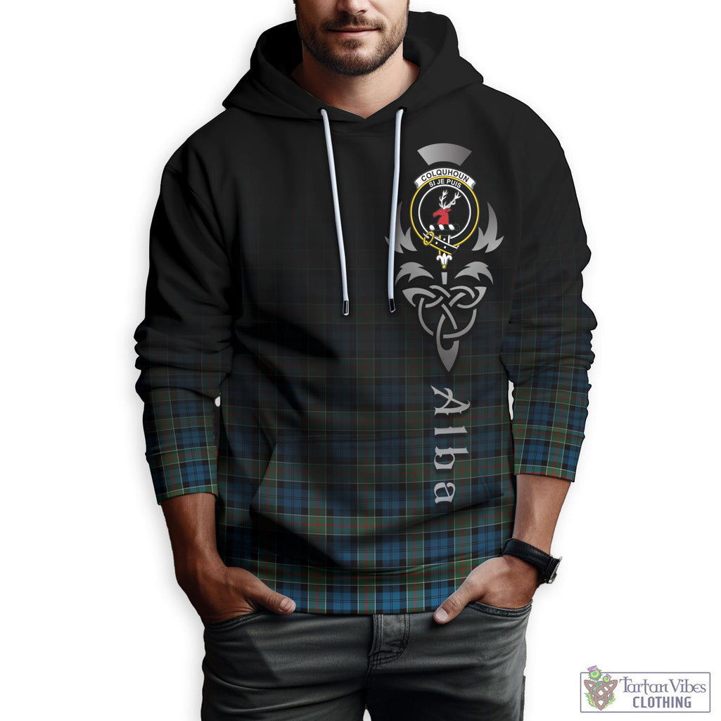 Tartan Vibes Clothing Colquhoun Ancient Tartan Hoodie Featuring Alba Gu Brath Family Crest Celtic Inspired